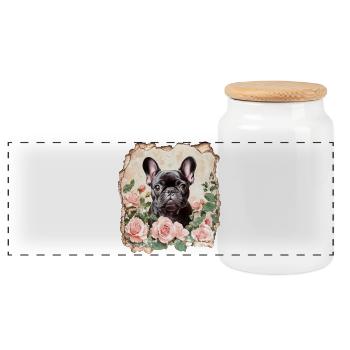 Bouledogue français - Boîte à biscuits avec couvercle en bois - blanc - Devant