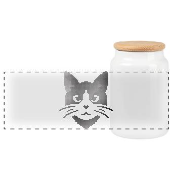 Dotted Cat Face Silhouette - Panoramic Cookie Jar with Wooden Lid - white - Front