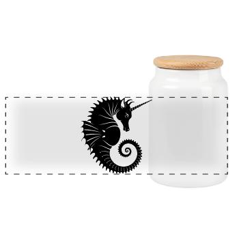 Unicorn Seahorse – Mystical Sea Creature - Panoramic Cookie Jar with Wooden Lid - white - Front