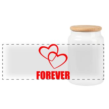 FOREVER – Heart Design for Couples & True Love - Panoramic Cookie Jar with Wooden Lid - white - Front