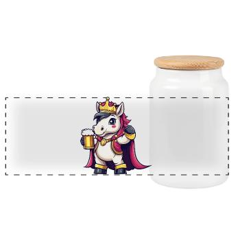 Unicorn Beer King - Panoramic Cookie Jar with Wooden Lid - white - Front