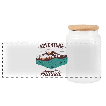 Adventure est un t-shirt Attitude Mountain Camping - Boîte à biscuits avec couvercle en bois - blanc - Devant