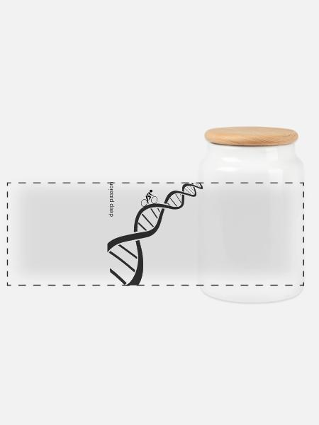 Leidenschaftlicher Rennradler auf DNA Doppelhelix  - Panorama Keksdose mit Holzdeckel - Weiß