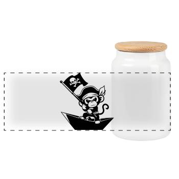 Singe pirate dans un bateau en papier - Boîte à biscuits avec couvercle en bois - blanc - Devant
