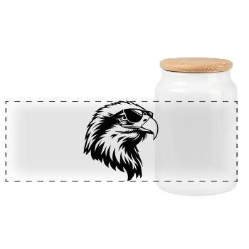 Cool eagle with sunglasses - Panoramic Cookie Jar with Wooden Lid - white - Front