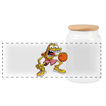 Monstre de basket-ball - Boîte à biscuits avec couvercle en bois - blanc - Devant