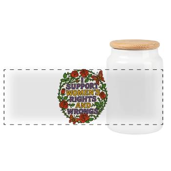 I Support Women's Rights and Wrongs - Panoramic Cookie Jar with Wooden Lid - white - Front
