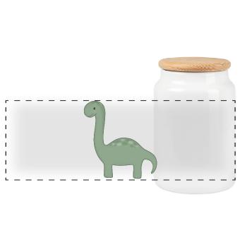 Green Dino Cartoon - Panoramic Cookie Jar with Wooden Lid - white - Front
