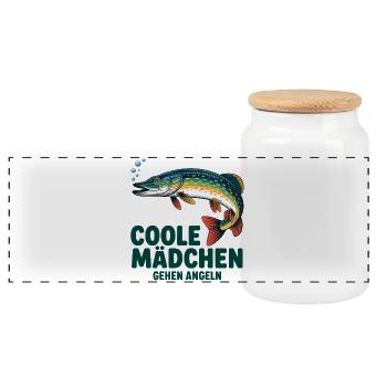 Coole Mädchen Angeln - Panorama Keksdose mit Holzdeckel - Weiß - Vorne