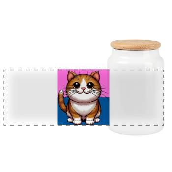 cat - Panoramic Cookie Jar with Wooden Lid - white - Front