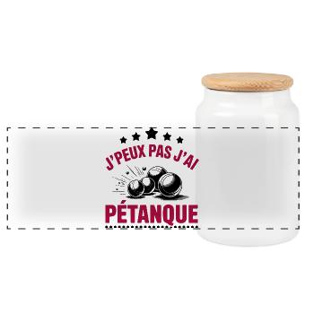 t shirt de pétanque j'peux pas j'ai petanque - Boîte à biscuits avec couvercle en bois - blanc - Devant