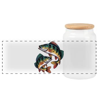 two perch - Panoramic Cookie Jar with Wooden Lid - white - Front