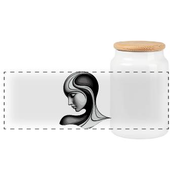 Stylized Woman Silhouette - Panoramic Cookie Jar with Wooden Lid - white - Front