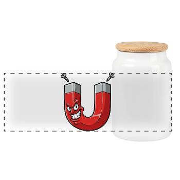 Wütender Magnet Cartoon mit Schrauben - Panorama Keksdose mit Holzdeckel - Weiß - Vorne