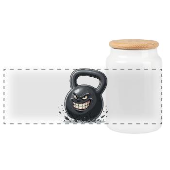Wütende Kettlebell Kraftmonster - Panorama Keksdose mit Holzdeckel - Weiß - Vorne
