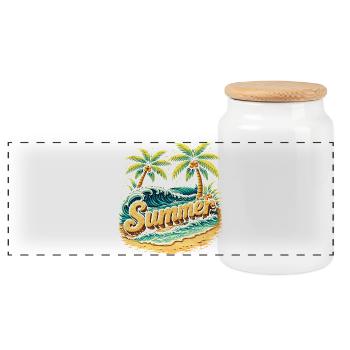 Palm Trees Beach Waves Illustration - Panoramic Cookie Jar with Wooden Lid - white - Front