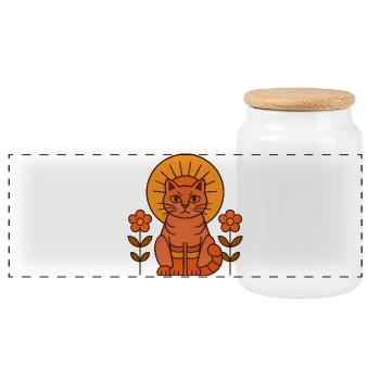 Chat du soleil avec couronne de fleurs - Boîte à biscuits avec couvercle en bois - blanc - Devant