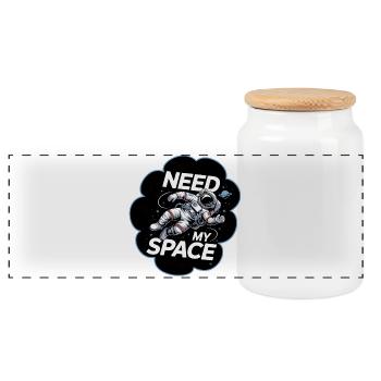 Space Travel Saying Need My Space - Panoramic Cookie Jar with Wooden Lid - white - Front