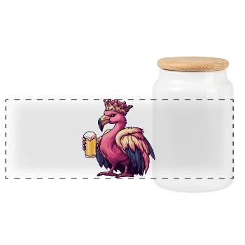 Flamingo Beer King - Panoramic Cookie Jar with Wooden Lid - white - Front