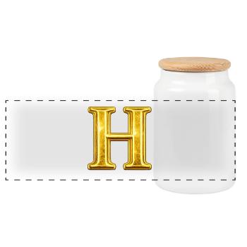 Monogramme en H d’or - Boîte à biscuits avec couvercle en bois - blanc - Devant