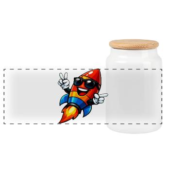 Rocket joyeux avec des lunettes de soleil - Boîte à biscuits avec couvercle en bois - blanc - Devant