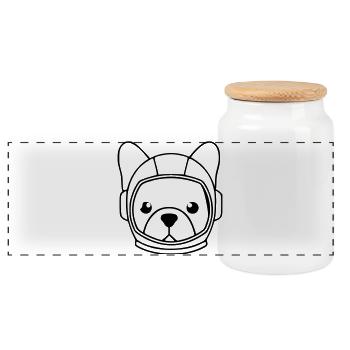  Frenchie Astronaut Helm Outline - Panorama Keksdose mit Holzdeckel - Weiß - Vorne