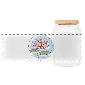 Water Lily Line Art Illustration - Panoramic Cookie Jar with Wooden Lid - white - Front