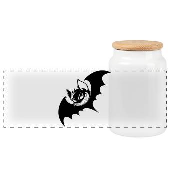 Grinsende Fledermaus – Evil Cartoon Bat - Panorama Keksdose mit Holzdeckel - Weiß - Vorne