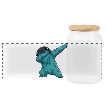 Dabbing Monster Fluffonster Fluffo Dancing - Panoramic Cookie Jar with Wooden Lid - white - Front