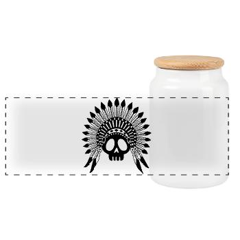 Indian Chief Skull (Black) - Panoramic Cookie Jar with Wooden Lid - white - Front