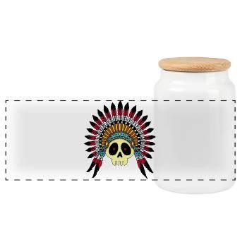Indian Chief Skull (Color) - Panoramic Cookie Jar with Wooden Lid - white - Front