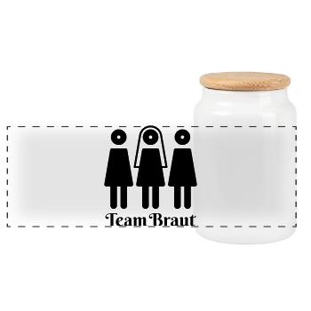 Team Braut, Hochzeit, Braut Party - Panorama Keksdose mit Holzdeckel - Weiß - Vorne