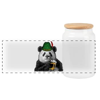 Bavarian Beer Fest Panda Bear Alpine Hat Graphic - Panorama Keksdose mit Holzdeckel - Weiß - Vorne