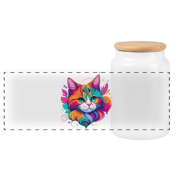 Bunte Katzenporträt Kunst - Katze - Panorama Keksdose mit Holzdeckel - Weiß - Vorne
