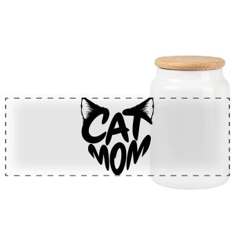 Cat Mom, Katzenmama Herz Typo mit Katzenohren - Panorama Keksdose mit Holzdeckel - Weiß - Vorne