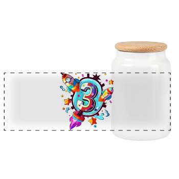 3rd Birthday Rocket Art - Panoramic Cookie Jar with Wooden Lid - white - Front