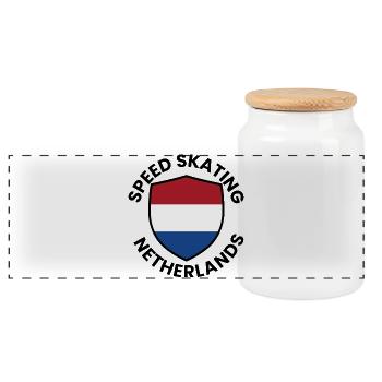 Speed skate Netherlands Shield - Panoramic Cookie Jar with Wooden Lid - white - Front