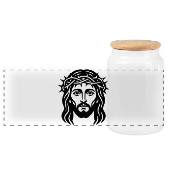 Jésus-Christ Head - Boîte à biscuits avec couvercle en bois - blanc - Devant