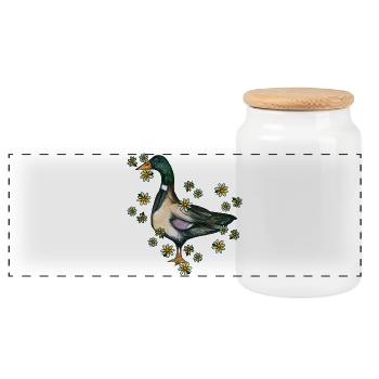 Portrait fleuri de canard - Boîte à biscuits avec couvercle en bois - blanc - Devant