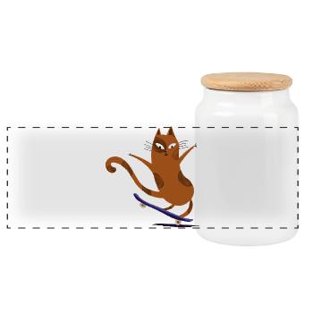 Katzen-Skateboard - Panorama Keksdose mit Holzdeckel - Weiß - Vorne