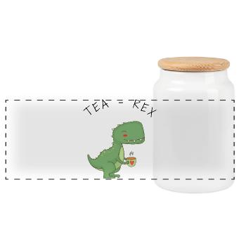 Drôle de thé T-Rex - Boîte à biscuits avec couvercle en bois - blanc - Devant