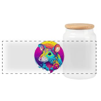 Rat néon psychédélique avec des fleurs - Boîte à biscuits avec couvercle en bois - blanc - Devant