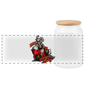 Eier Hasen Biker Motiv – Hasta La Vista Baby - Panorama Keksdose mit Holzdeckel - Weiß - Vorne