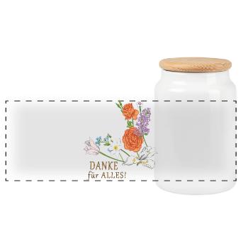 Blumenstrauß Danke - Panorama Keksdose mit Holzdeckel - Weiß - Vorne
