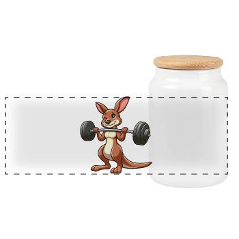 Entraînement avec haltère Chibi Kangaroo Joyeux - Boîte à biscuits avec couvercle en bois - blanc - Devant
