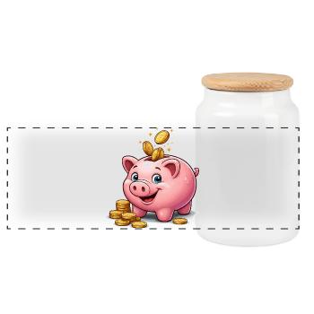 Piggy Bank Lucky Gold - Panoramic Cookie Jar with Wooden Lid - white - Front