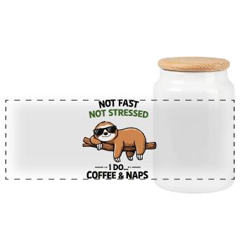 Chill Sloth Kaffee & Nickerchen - Panorama Keksdose mit Holzdeckel - Weiß - Vorne