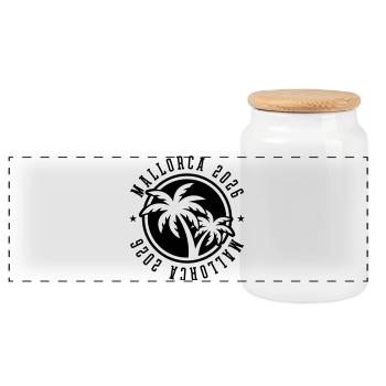 Mallorca 2026 Palm Trees - Panoramic Cookie Jar with Wooden Lid - white - Front