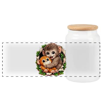 Baby Monkey Punch Viral Trend - Panoramic Cookie Jar with Wooden Lid - white - Front