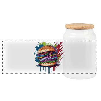 Burgers - Hamburgers - Restauration rapide - Boîte à biscuits avec couvercle en bois - blanc - Devant